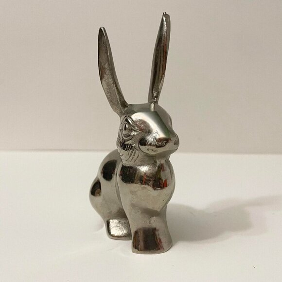 Vintage Metal Bunny Rabbit Figure 5 Inch Tall Made in Korea Figurine - Picture 10 of 13